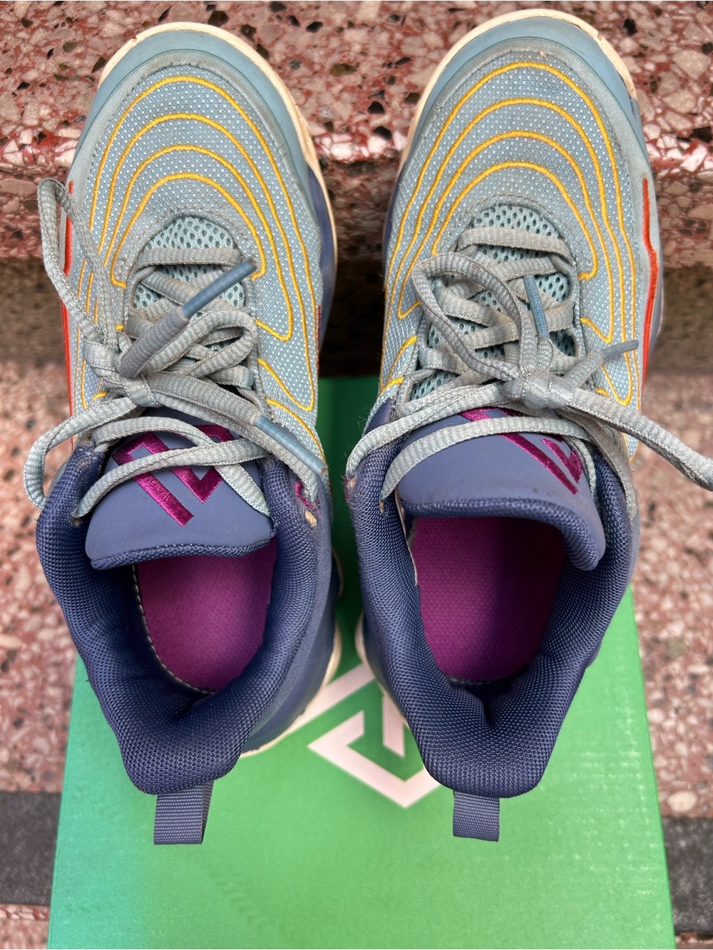 Nike Kids Grey Sneakers with Purple and Yellow Accents